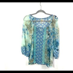 Anthropologie Fig and flower  sheer top XL